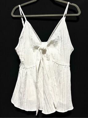 White Babydoll Tie Front Cami 3XL Coquette Romantic Boho Peplum Plus Size